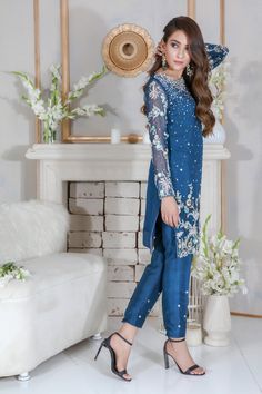 Teal Mirror | Pakistani Designer Outfit | Sarosh Salman Teal Mirror, Silk Thread Embroidery, Suits Pakistani, Pakistani Women Dresses, Designer Outfit, Embroidery Shirt, Pant Suits, Pure Chiffon, Party Wear Indian Dresses