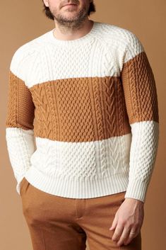 The Rodman fisherman is a thick, beefy, beautiful sweater that you can style with virtually anything in your wardrobe. Wear it on it's own (over a t-shirt or button-down), or layer it with everything including suits, jackets, trousers, jeans, even athleisure. White Textured Knit Polo Sweater For Winter, Winter White Textured Knit Polo Sweater, Brown Chunky Knit Cotton Sweater, Brown Chunky Knit Crew Neck Outerwear, Brown Cotton Cable Knit Sweater, Brown Cable Knit Cotton Sweater, Fisherman Sweater, Trousers Jeans, Time And Time Again