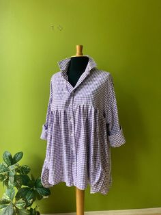 Romantic Style One-of-a-kind Shirt for Women, Daily Eco-friendly Handmade Clothing, Upcycled Babydoll Tunic Tunic Shirt - Etsy Poland Summer Purple Shirt For Daywear, Purple Cotton Blouse For Daywear, Purple Relaxed Fit Blouse For Daywear, Summer Daywear Purple Shirt, Purple Cotton Blouse With Relaxed Fit, Lavender Cotton Tops For Daywear, Lavender Cotton Top For Daywear, Lavender Long Sleeve Tops For Daywear, Purple Cotton Daywear Blouse