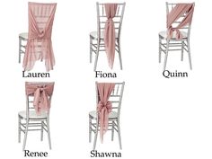 four different types of chairs with sashes on them