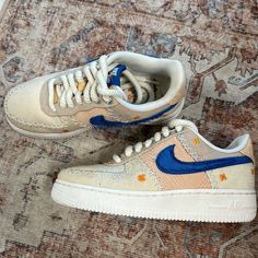 Nike Air Force Ones, Anniversary Edition. Worn Once. Comes From Super Clean, Smoke Free Home. Absolutely Love These Just Trying To Get Rid Of Some Things! Nike Custom Beige Sneakers With Round Toe, Nike Custom Cream Sneakers With Round Toe, Nike Custom Beige Round-toed Sneakers, Shoes Nike Air Force, Shoes Nike Air, Nike Air Force Ones, Air Force Ones, Super Clean, Shoes Nike