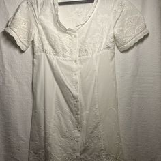 Never Worn Size L But Not For Busty Women. Perfect Condition. White Cottagecore Dress For Sleep, Cottagecore Sleep Dress For Spring, Cottagecore Spring Sleep Dress, Cotton Mini Dress For Sleep In Spring, Cotton Mini Sleep Dress For Spring, Cotton Mini Dress For Spring Sleepwear, Cotton Fitted Sleep Dress, Fitted Cotton Sleep Dress, White Short Sleeve Cottagecore Mini Dress