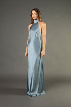 Halter tie neck backless gown - celestine Halter Neck Dress Formal, Halter Neck Bridesmaid Dresses, Bridesmaids Colors, Charmeuse Bridesmaid Dress, Halter Dress Formal, Backless Bridesmaid Dress, Anniversary Outfit, Halter Backless Dress, Backless Gown