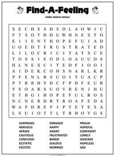 the word search for find - a - feeling is shown in this printable version