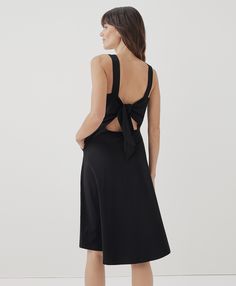 Women’s Fit & Flare Tie-back Dress made with Organic Cotton | Pact Flowy Skirt, Personal Marketing, Black Fits, Tie Backs, Dress Backs, Fit & Flare, Fair Trade, Dress Making, Organic Cotton