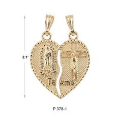 "*Gold Color design, \"Virgin Mary and Chris heart\", SPLIT IT INTO TWO optional to share. Choose either with one chain or two chains! Have it broken for you or break it with your loved one Gold Cuban Chain: is 24 inches long and 3.2 mm in width Measurements: Chain - 12 inch. from top to bottom 24\" Long from end to end) *Pendant Height: 2\" inches *Pendant Width: 1.5\" inch *14k Gold Plated Material: Copper *ABOUT US* \"Ashley Accesorios\" is an online retailer based in Lacey, Wa. Our goal is t Symbolic Miraculous Medal Jewelry As Gift, Symbolic Miraculous Medal Pendant Jewelry, Heart-shaped Miraculous Medal Jewelry Gift, Heart Shaped Miraculous Medal Jewelry Gift, Miraculous Medal Pendant Jewelry For Wedding, Miraculous Medal Wedding Pendant Jewelry, Wedding Miraculous Medal Pendant Jewelry, Virgin Mary Heart, Mary Heart