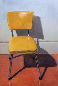 a painting of a yellow chair on a red floor