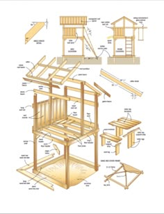 an image of a wooden structure with parts labeled in the text below it and instructions on how to build