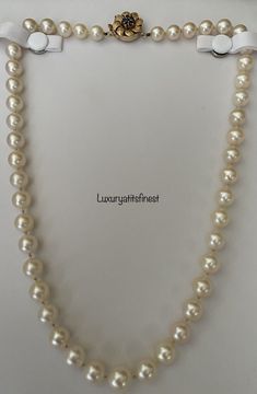 Welcome to LUXURYATITSFINEST, your final destination for gorgeous vintage pearl jewelry at highly competitive prices. Vintage Pearl jewelry is our Passion. All our jewelry pieces are tested and guaranteed authenticity. WE ARE AUCTIONING OF A VINTAGE ESTATE GENUINE SALTWATER AKOYA PEARL NECKLACE WITH 14K SOLID GOLD FLOWER SAPPHIRE CLASP. The vintage AKOYA pearls were allowed to grow in the host shell for much longer, creating a thicker layer of nacre. That is where the deep radiance comes from many layers of the nacre that is produced, giving the pearls a 3D glowing type look. If you are looking at this listing you already know that the pearls are classy addition to any outfit. You are about to invest in timeless elegance and beauty! This necklace is gorgeous and it’s in perfect condition. Classic Pearl Chain Jewelry, Classic Single Strand Pearl Necklace For Anniversary, Classic Pearl Necklace With Round Beads For Anniversary, Classic Pearl Necklace With Pearl Chain For Anniversary, Classic Pearl Chain Necklace For Anniversary, Vintage Akoya Pearl Necklace For Formal Occasions, Vintage Akoya Pearl Drop Necklace, Classic Pearl Pendant Necklace For Anniversary, Classic Pearl Drop Necklace