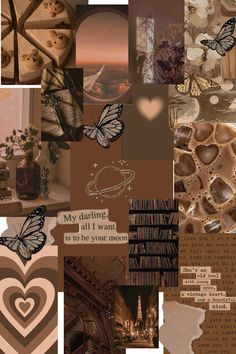 a collage with many different pictures and words on it's side, including hearts