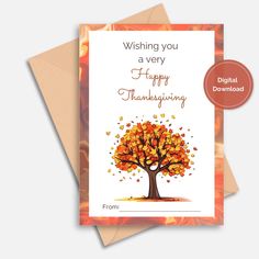 a happy thanksgiving card with an autumn tree on it and the words, wishing you a very