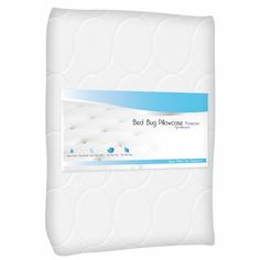 the bed bug mattress is white and has blue trim