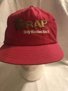 VINTAGE Winston The Wrap Cigarette Snap Back Hat Cap Red Gold Cigs 1980s. Condition is "Pre-owned" very good. Lightweight nylon. Shipped with USPS Vintage Red Snapback Hat, Red Vintage Hats, Snap Back Hat, Snap Back, Snap Backs, Hat Cap, Red Gold, Hats, Red