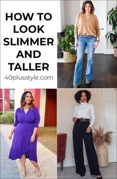 How to look taller and slimmer | 40plusstyle.com Look Taller And Slimmer, Bear Clothes, Minimal Wardrobe, High Waist Fashion, Wardrobe Ideas, Clothes Style, Style Mistakes, Look Younger, Fashion Over 50