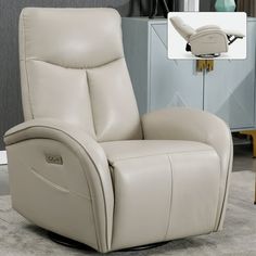 the recliner chair is upholstered and ready for someone to sit in it