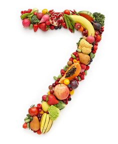 the number seven made up of fruits and vegetables