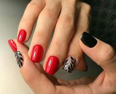 Beautiful Manicure, Diva Nails, Gelish Nails, Manicure Ideas, Black Nail, Nails Desing, Red Art, Prom Nails, Flower Nails