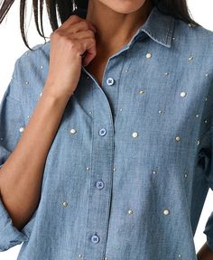 KARL LAGERFELD PARIS Women's Imitation Pearl Denim Shirt - Macy's Womens Denim Shirt, Embellished Denim, Paris Woman, Karl Lagerfeld Paris, Denim Shirt, Karl Lagerfeld, Shirt Online, Pick Up, In Store