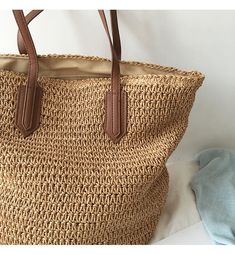 Buy Online High Quality, Unique Handmade Retro Straw Woven Tote Bag, Summer Bag, Everyday Shoulder Bag, Beach Bag - Elena Handbags Rope Knitting, Everyday Shoulder Bag, Tote Bag Summer, Crochet Bag Pattern Free, Straw Beach Bag, Knitting Bag, Bag Summer, Woven Tote Bag, Boho Bags