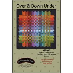 the book cover for over and down under, featuring an image of a colorful quilt