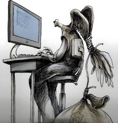 a drawing of an eagle sitting in front of a computer