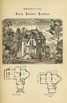 an old house is shown with plans for the front and back sides, including two levels