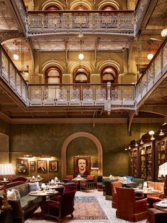 an ornately decorated lobby with high ceilings