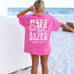 Get ready to fall in LOVE with your new Meet Me at the Ocean aesthetic beachy t-shirt. The shirt features a back print design and a hibiscus flower in the front pocket area.  It's the cutest and most comfortable way to wear the latest styles. * PRODUCT DETAILS * ✺ 100% Cotton ✺ Medium weight fabric  ✺ Wash and dry normally (on cool for best results) ✺ Designed and printed in the USA ✺ Due to different monitor screens, colors may vary ✺ * SIZING * ✺ FOR AN OVERSIZED FIT, SELECT TWO OR THREE SIZES Cute Oversized Shirts, Back Print Design, Preppy Shirts, Aesthetic Beachy, Oversized Aesthetic, Preppy Shirt, Love Like Jesus, Aesthetic Shirts, Christian Tees