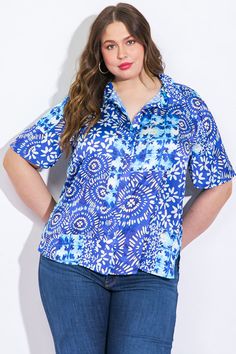 Indulge in this exquisite woven top with a refined shirt collar, elegant short sleeves, and a classy button-down design.. Matching pant IP8327Details:Self : 100% PolyesterSize & Fit- Model is 5`8" And Wearing Size Small- Measurements Taken From Size Small- Approx. Length: 25" Elegant Blue Blouse With Collared Neckline, Blue Blouse With Button Closure And Collared Neckline, Elegant Blue Top With Collared Neckline, Blue Johnny Collar Tops For Work, Blue Johnny Collar Top For Work, Blue Johnny Collar Top For Workwear, Blue Summer Blouse With Collared Neckline, Blue Collared Blouse For Summer, Blue Collared Neckline Summer Blouse