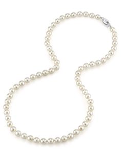 This beautiful Akoya pearl necklace ranges between 5.5-6.0mm in size and consists of all beautiful and lustrous pearls in AAA quality. All pearls in this necklace are round and are strung with silk thread and double-knotted between each pearl. This necklace comes standard with a beautiful 14K gold clasp, though premium clasps can be selected for an additional cost.
Known as the 'icon' of cultured pearls, [Akoya pearls](https://www.thepearlsource.com/akoya-pearls.php) have graced the necks, ears Pearl Princess, Akoya Pearl Necklace, White Pearl Necklace, Length Necklace, Cultured Pearl Necklace, Buy Necklace, Pearl Necklaces, Necklace Pearl, Akoya Pearls