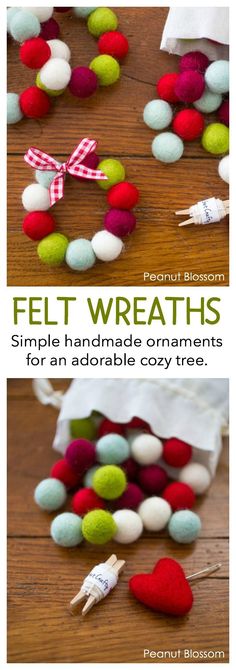 felt wreaths with different colors and sizes are shown on the cover of this book