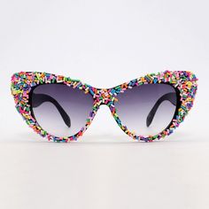 Women's Fun Fashion Sunglasses Sprinkles Design #Sunglasses #Cateyesunglasses #Fashionsunglasses #Summer #Sunnies #Sprinklesunglasses #Candysunglasses #Rainbow #Summertime #Sun Summer Cat Eye Polarized Sunglasses For Party, Summer Party Cat Eye Sunglasses With Polarized Lenses, Summer Party Cat Eye Polarized Sunglasses, Summer Party Cat Eye Sunglasses With Mirrored Lenses, Summer Multicolor Tinted Sunglasses, Purple Plastic Party Sunglasses, Summer Purple Cat Eye Sunglasses, Fun Sunglasses With Gradient Lenses For Parties, Cute Summer Sunglasses With Glass Material