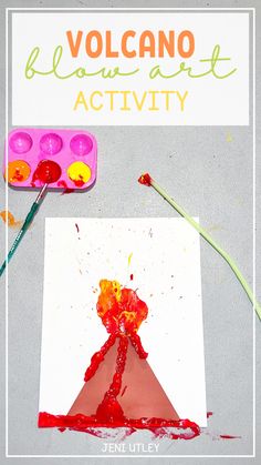 volcano art activity for kids with paint and watercolors