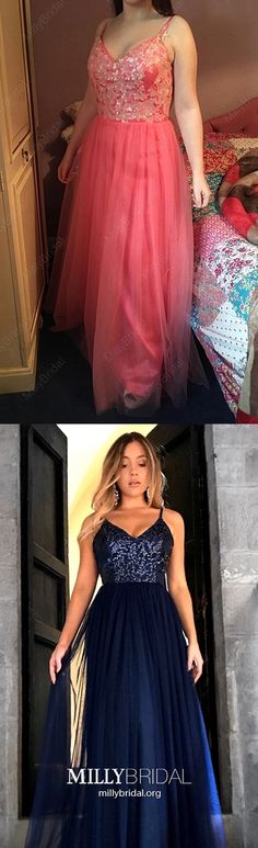 Long Prom Dresses For Teens, 2019 Watermelon Formal Evening Dresses V Neck, A-Line Wedding Party Dresses Tulle, Sexy Pageant Graduation Party Dresses Open Back #MillyBridal #watermelondress #promdress #pageantdresses #formaldressesforteens Prom Dresses Open Back, Modest Prom Dresses, Dresses V Neck, Formal Dresses For Teens