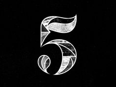 the number six is made up of white lines and shapes on a black background with an arrow