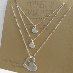 Mother Daughter Necklace Set mother's day gift by carriesaxl Everyday Double Heart Necklaces For Mother's Day, Everyday Open Heart Jewelry For Mother's Day, Hand Stamped Charm Necklace For Mom, Nickel-free Double Heart Necklace For Anniversary Gift, Mother's Day Gift Double Heart Charm Necklaces, Double Heart Charm Necklaces For Mother's Day Anniversary, Double Heart Charm Necklace For Mother's Day Anniversary, Adjustable Heart Necklace For Mother's Day, Everyday Heart Charm Jewelry For Mother's Day