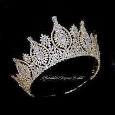 Regal 2 2/3" Tall CZ Gold Plated Wedding and Quinceanera Tiara Quince Crown, Quinceanera Tiaras, Bling Wedding, Crystal Crown, Beautiful Flowers Wallpapers, Royal Weddings, Crown Jewels, Tiaras And Crowns, Gold Wedding