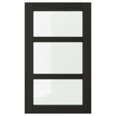 a black door with three panes of glass on the top and bottom paneling