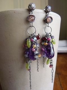 Purple Amethyst, Vesuvianite, Garnet Sterling Silver Earrings Fusion Style Dangle Chandelier Earrings, Fusion Style Dangle Earrings For Jewelry Making, Fusion Dangle Jewelry With Gemstone Accents, Fusion Style Dangle Jewelry With Gemstone Accents, Fusion Style Dangle Earrings With Gemstone Accents, Fusion Dangle Earrings With Gemstone Accents, Pink Fusion Style Dangle Jewelry, Fusion Style Pink Dangle Jewelry, Purple Dangle Earrings With Beads