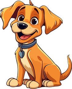 a cartoon dog sitting down and smiling