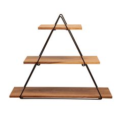 three tiered wooden shelf with metal legs and two shelves on each side, one is made from wood