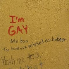 graffiti written on the wall says i'm gay me to have missed each other