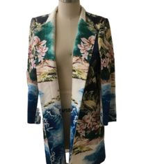 Stella Mccartney Floral Spring Coat Nwt Floral Print Outerwear With Notch Lapel, Tailored Floral Print Outerwear With Notch Lapel, Formal Floral Print Outerwear For Spring, Chic Outerwear With Floral Print And Notch Lapel, Spring Floral Print Outerwear With Notch Lapel, Chic Floral Print Outerwear With Notch Lapel, Chic Notch Lapel Outerwear With Floral Print, Formal Long Sleeve Floral Print Outerwear, Floral Print Long Sleeve Blazer For Work