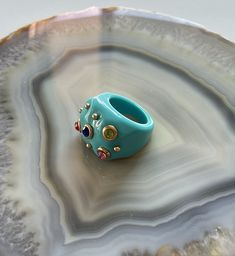 Y2K Ring Y2k Rings, Gorgeous Rings, Enamel Ring, Turquoise Rings, White Ring, Different Styles, Size 7, Turquoise, Ring