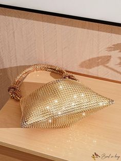 BirdinBag - Rhinestone-Enhanced Evening Clutch: Perfect Party Handbag Handheld Chain Strap Party Bag, Party Top Handle Bag With Chain Strap, Rhinestone Pouch Evening Bag For Parties, Party Evening Bag With Chain Strap And Top Handle, Rhinestone Handheld Evening Bag For Party, Handheld Rhinestone Evening Bag For Party, Glamorous Shoulder Bag For Parties, Gold Shoulder Bag With Rhinestones For Night Out, Crystal Embellished Shoulder Bag For Party