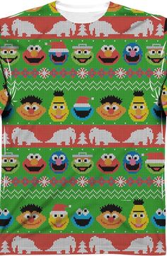 Sesame Street Sublimated Ugly Faux Christmas Sweater Long Sleeve Tee Multicolor Crew Neck T-shirt For Winter, Fun Winter T-shirt With Crew Neck, Fun Winter Sweater With Graphic Print, Fun Graphic Print Winter Sweater, Fun Winter Crew Neck T-shirt, Fun Crew Neck T-shirt For Winter, Fun Crew Neck Winter Tops, Fun Crew Neck Tops For Winter, Winter Multicolor Crew Neck T-shirt