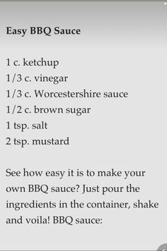 the recipe for easy bbq sauce is shown in this screenshoto image, which shows