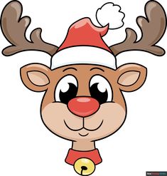 a cartoon reindeer with a santa hat on