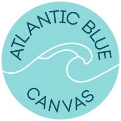 the logo for atlantic blue canvass, which has waves in it and is light blue