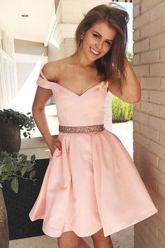 Pink Dress Short, Pink Party Dresses, Prom Dresses With Pockets, Pink Prom Dress